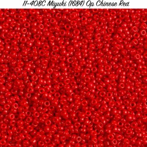 Close-up of vibrant red glass seed beads.