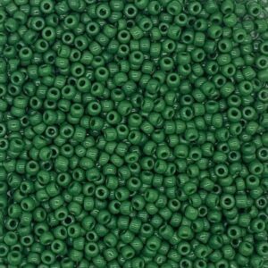Close-up of numerous small green beads.
