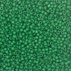Close-up of numerous small green beads.