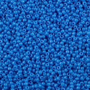 Close-up of numerous small blue beads.