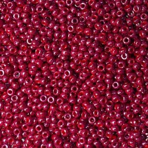 Close-up of numerous small red beads densely packed together.