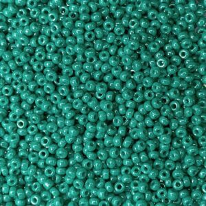 Close-up of many small green beads.