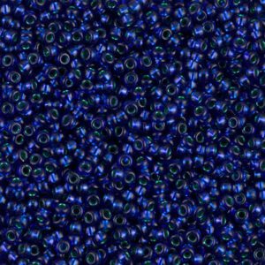 Close-up of numerous small, shiny blue beads.