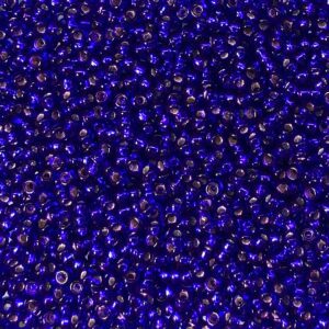 Close-up of numerous small, shiny blue beads.