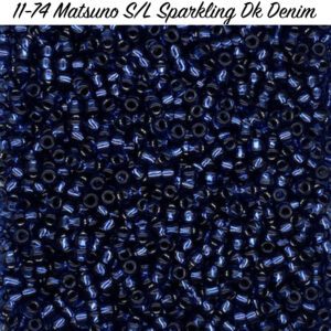 Close-up of dark blue sparkling denim beads with a textured surface.