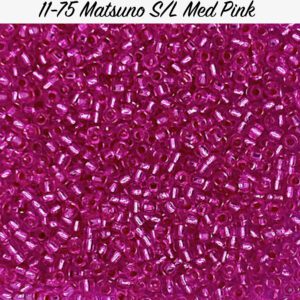 Bright medium pink Matsuno seed beads densely packed.