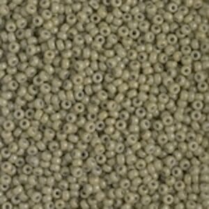 Matte olive gray seed beads close-up