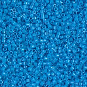Close-up of numerous small blue cylindrical beads.