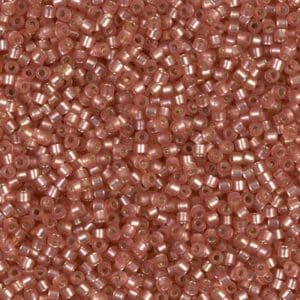 Close-up of small, shiny, rose-gold cylindrical beads.
