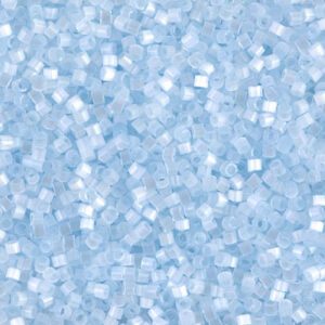 Close-up of translucent blue plastic pellets.