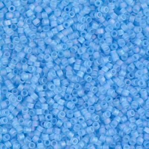 Close-up of small, translucent blue beads.