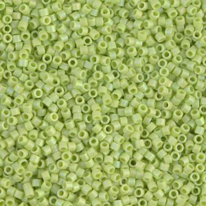 Close-up of small, cylindrical green beads.