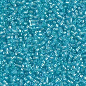 Close-up of small transparent blue beads scattered densely.