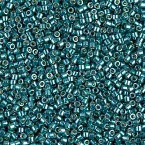 Metallic teal seed beads with silver-lined centers