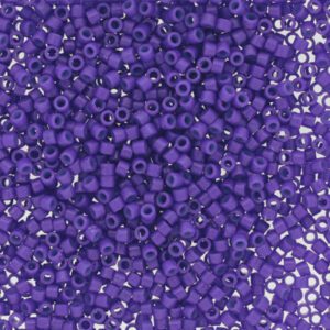 A close-up of numerous small purple beads scattered together.