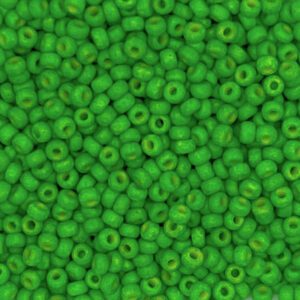 Close-up of numerous small green beads.