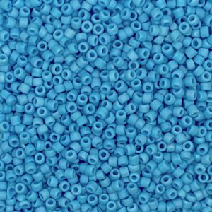Close-up of tiny blue seed beads packed together.