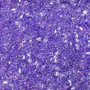 Purple seed beads with iridescent shine.