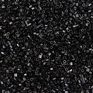 Black hexagon beads scattered in abundance.