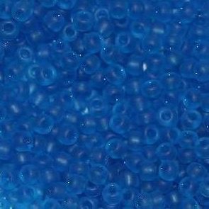 Blue plastic beads closely packed together.