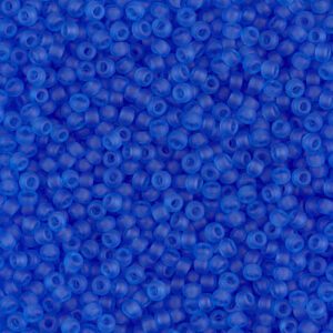 Blue plastic beads scattered in a pile.